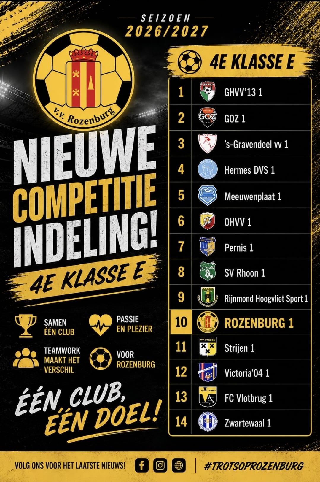 Tegen wie speelt 1e elftal in het nieuwe seizoen 2026-2027